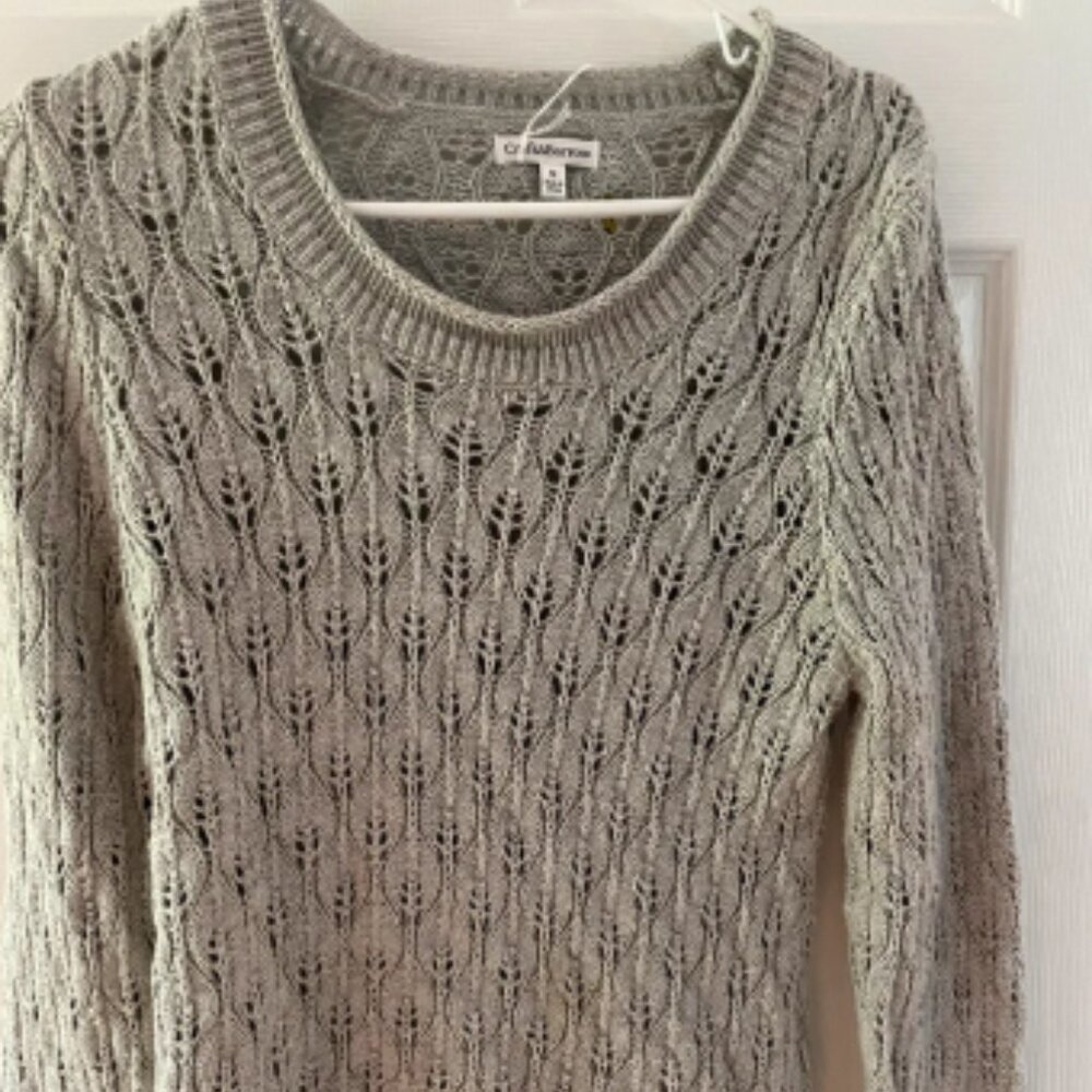 Women Medium Light Gray Croft & Barrow Crew Long Sleeve Sweater 100% Cotton